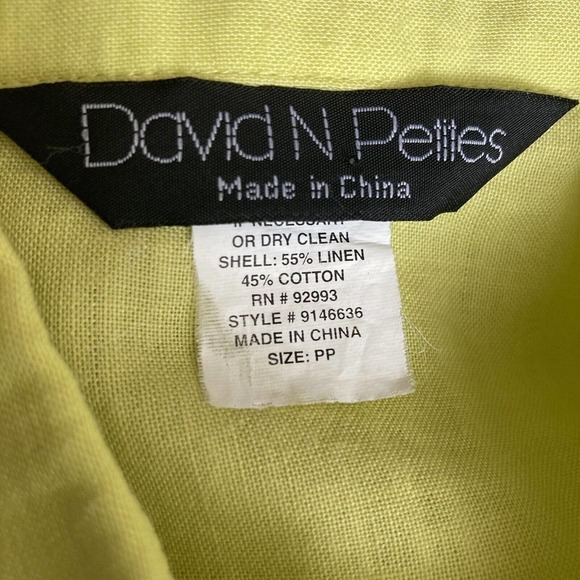 David N Linen Blend Collared Long Sleeve Button Down Shirt Neon Yellow Large P - Picture 9 of 11